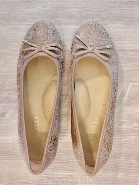 VANELi Van Eli Women’s Ballet Flats Size 5.5M Metallic Crackle Bow Almond Toe
